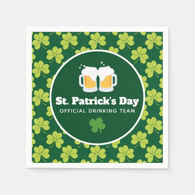 St. Patrick's Day Drinking Team Clover Pattern Napkins (Front)