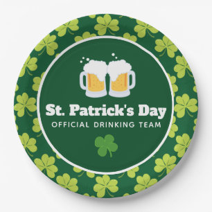 St. Patrick's Day Drinking Team Clover Pattern Paper Plates