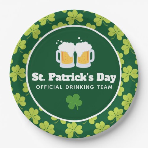 St Patricks Day Drinking Team Clover Pattern Paper Plates