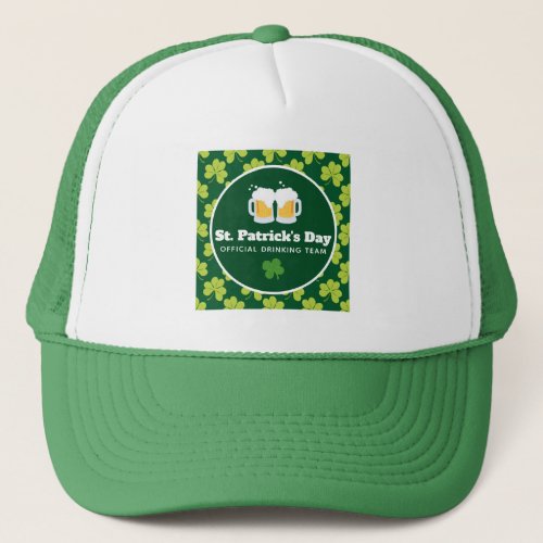 St Patricks Day Drinking Team Clover Pattern Trucker Hat