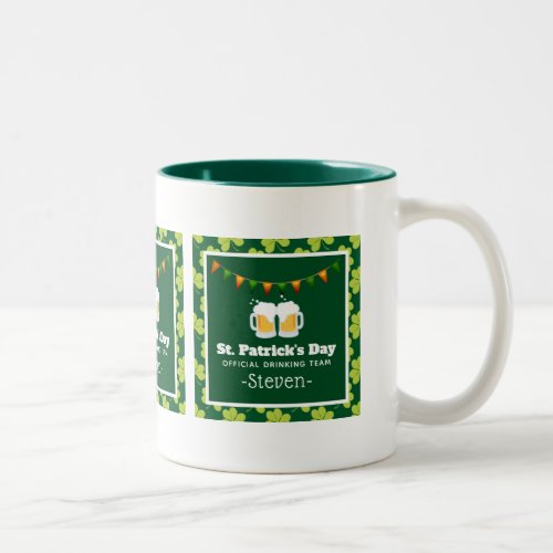 St Patricks Day Drinking Team Clover Pattern Two_Tone Coffee Mug