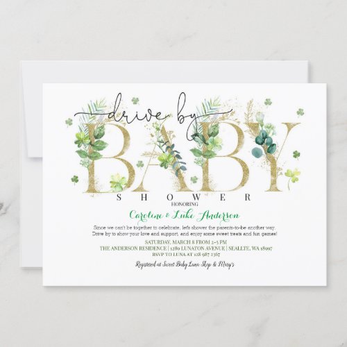 St Patricks Day Drive By Baby Shower Invitation