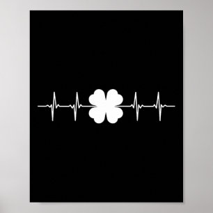 St Patricks Day Ekg Heart Beat Shamrock Four Leaf Poster