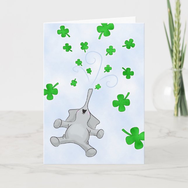 St. Patrick's Day Elephant, Showering Blessings Card (Front)