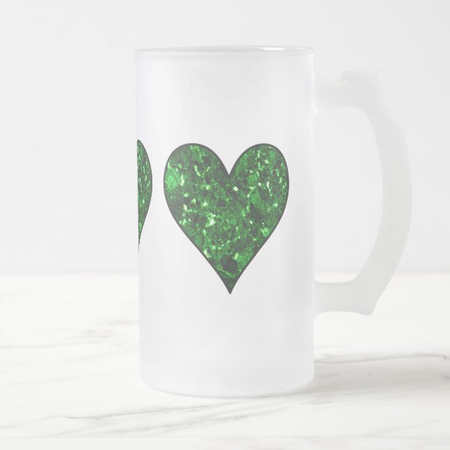 St. Patrick's Day Emerald Heart Frosted Glass Beer Mug (Right)