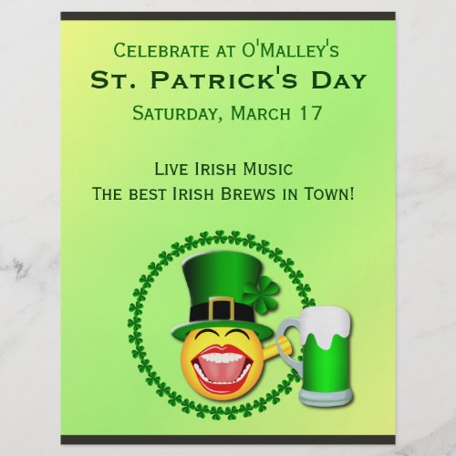 St Patricks Day Emoji Green Beer Irish Pub Flyer