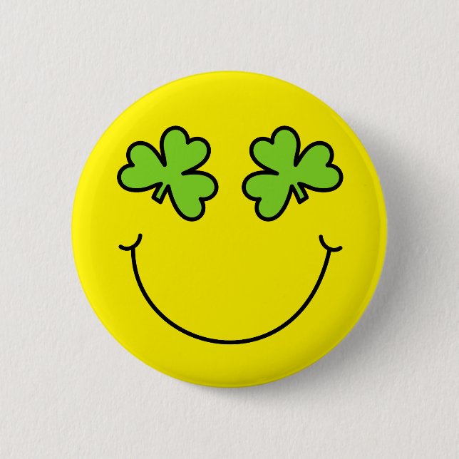 St Patrick's Day Emoji Shamrock Eyes Face Pinback Button (Front)