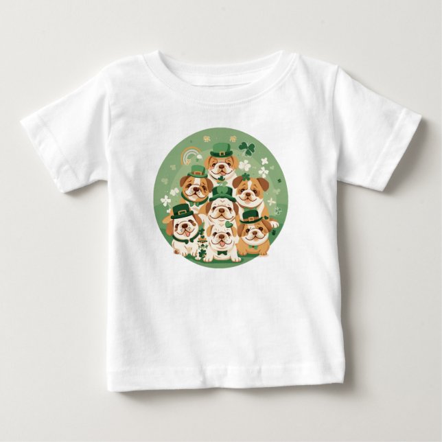 St. Patrick's Day English Bulldogs Baby T-Shirt (Front)