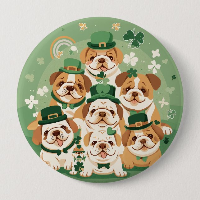 St. Patrick's Day English Bulldogs Button (Front)