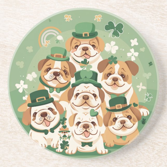 St. Patrick's Day English Bulldogs Coaster (Front)