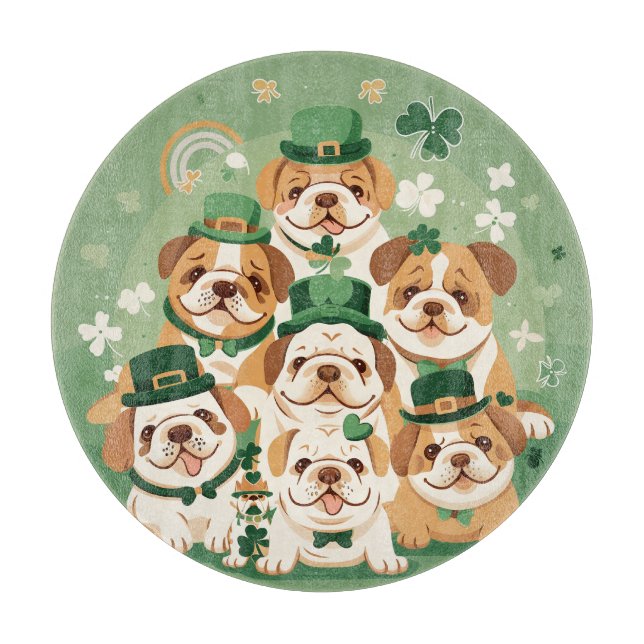 St. Patrick's Day English Bulldogs Cutting Board (Front)