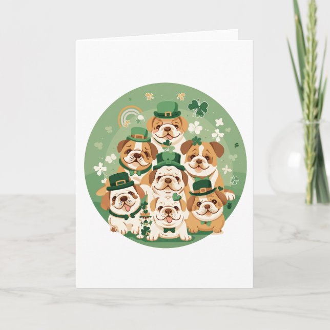 St. Patrick's Day English Bulldogs Holiday Card (Front)
