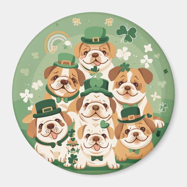 St. Patrick's Day English Bulldogs Magnet (Front)