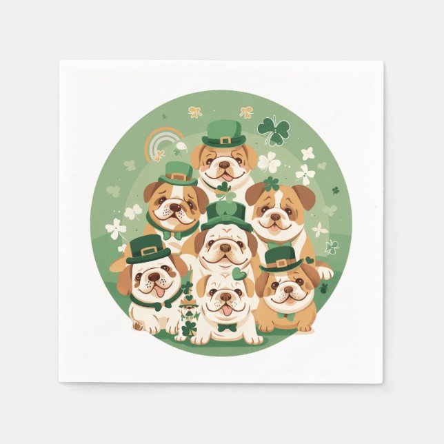 St. Patrick's Day English Bulldogs Napkins (Front)