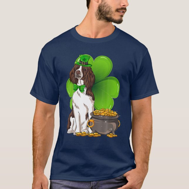 St Patrick's Day English Springer Spaniel Shamrock T-Shirt (Front)