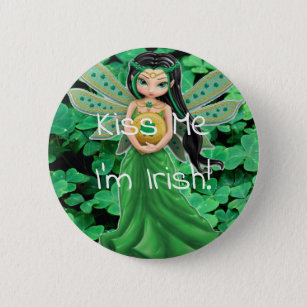 St. Patrick's Day fairy with shamrocks Button