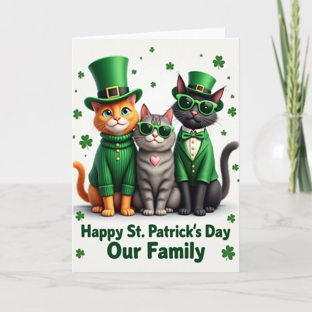 St Patricks Day Family Cats Card (Front)