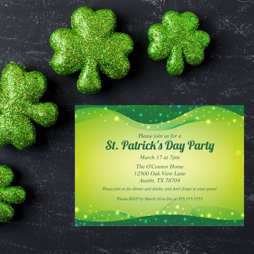 St Patricks Day Fancy Sparkle Green Custom Party Invitation