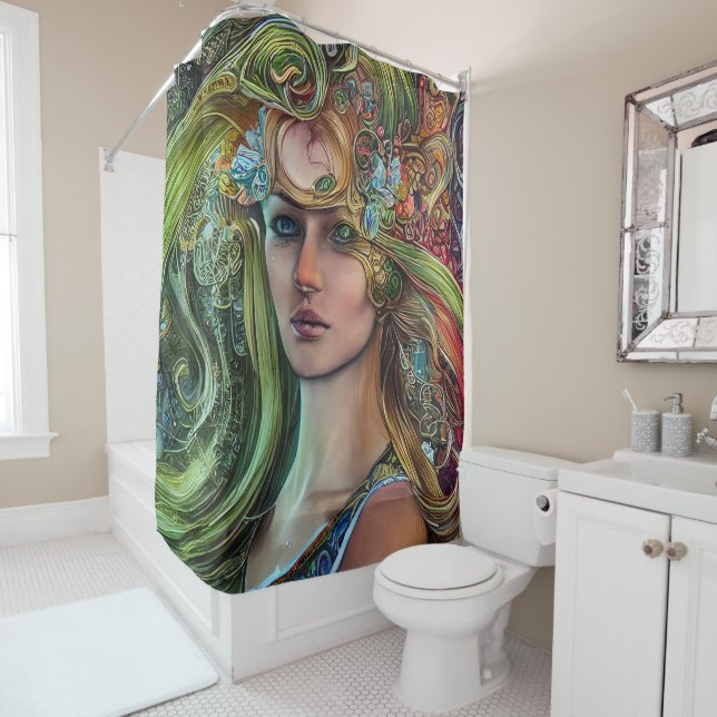 St. Patrick's Day Fantasy Woman Shower Curtain (In Situ)