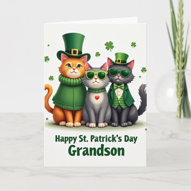 St Patricks Day Felines Glitter Card (Front)