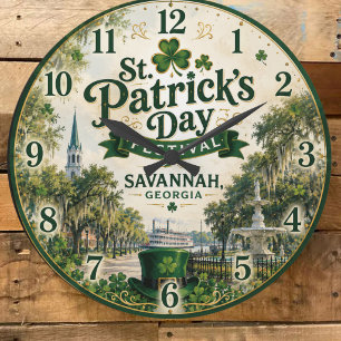 St. Patrick's Day Festival Savannah Georgia Irish Large Clock