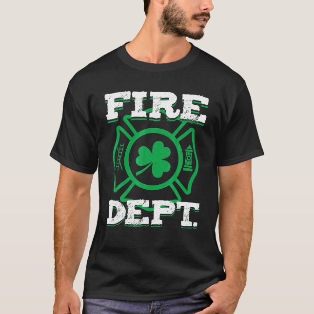 St Patrick's Day Fire Dept Firefighter Shamrock Lu T-Shirt (Front)