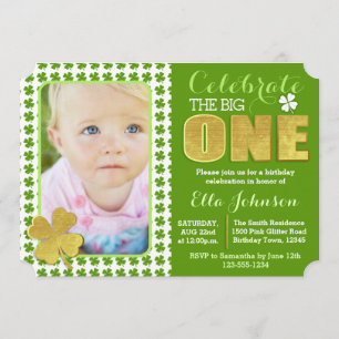 St. Patrick's Day First Birthday Party Photo Invitation