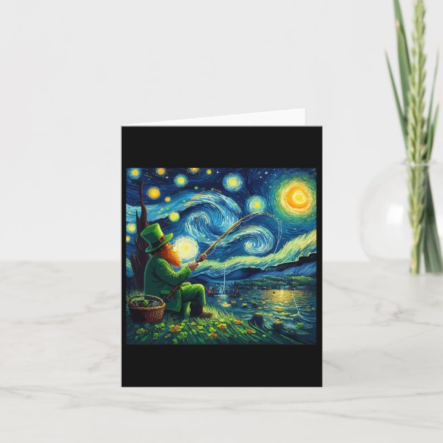St Patricks Day Fishing Irish Leprechaun Starry Ni Card (Front)