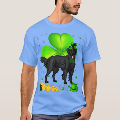 St Patricks Day Flat Coated Retriever Shamrock Pet T_Shirt