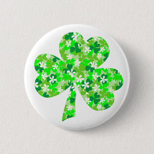 St Patrick's Day Floral Shamrock Button