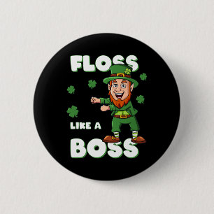 St Patricks Day Floss Like A Boss Leprechaun Boys  Button
