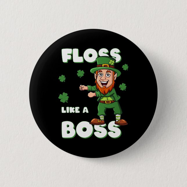 St Patricks Day Floss Like A Boss Leprechaun Boys  Button (Front)