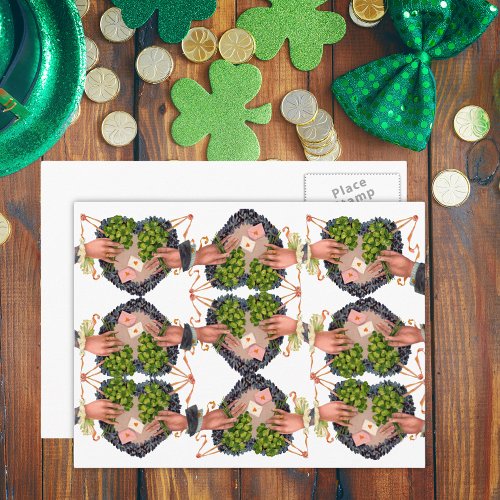 St Patricks Day Flower Heart and Clover Bouquets Postcard