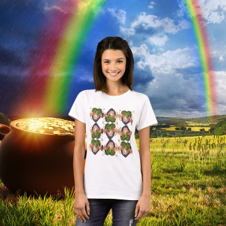 St Patricks Day Flower Heart Clover Pattern Womens T-Shirt