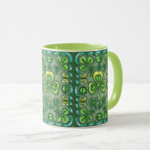 ST. PATRICK'S DAY FOLK ART SHAMROCKS N' LADYBUGS MUG