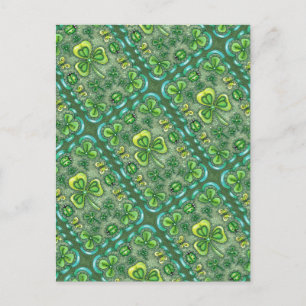 ST. PATRICK'S DAY FOLK ART SHAMROCKS N' LADYBUGS POSTCARD