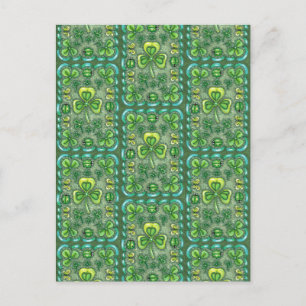 ST. PATRICK'S DAY FOLK ART SHAMROCKS N' LADYBUGS POSTCARD