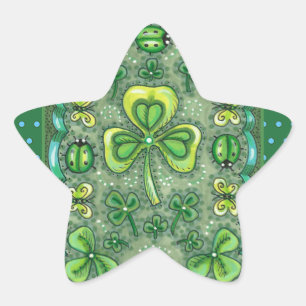 ST. PATRICK'S DAY FOLK ART SHAMROCKS N' LADYBUGS STAR STICKER