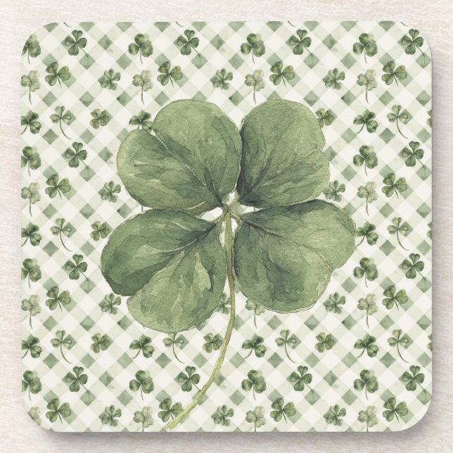  St Patrick's Day Four Leaf Clover  Beverage Coaster (Front)