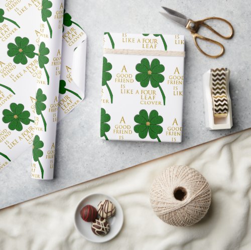 St Patricks Day Four Leaf Clover Friends Pattern Wrapping Paper