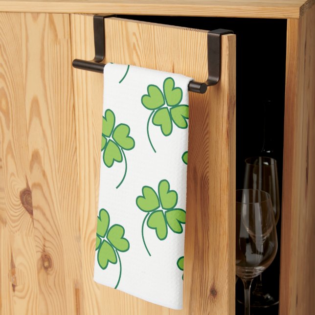 St Patricks Day Four Leaf Clover Kitchen Towel (Thirds Fold)