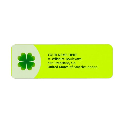 St Patricks Day Four Leaf Clover Label Address