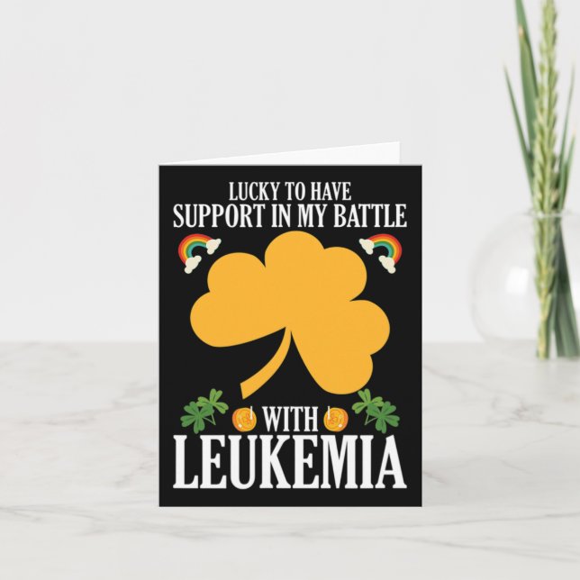St Patricks Day Four Leaf Clover Leukemia Awarenes Card (Front)