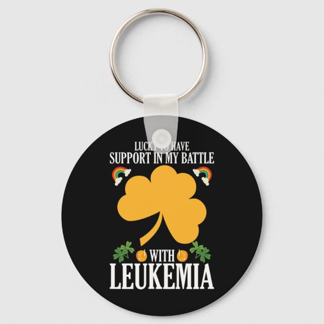 St Patricks Day Four Leaf Clover Leukemia Awarenes Keychain (Front)