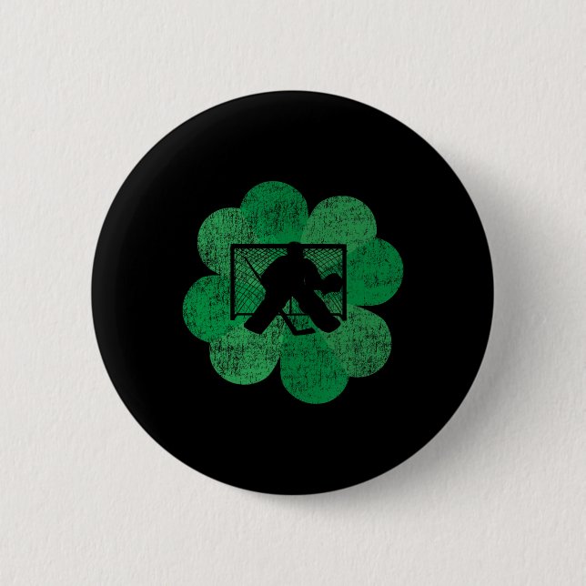 St Patricks Day Four Leaf Clover - Lucky Hockey Go Button (Front)