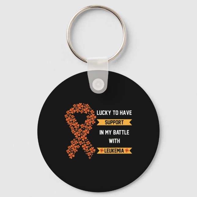 St Patricks Day Four Leaf Clover Orange Leukemia A Keychain (Front)