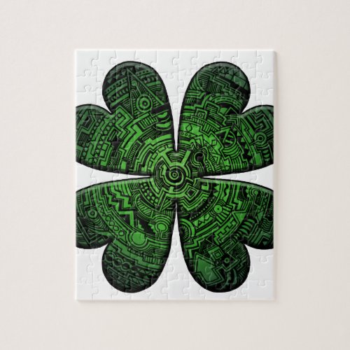 St Patricks Day Four Leaf CloverShamrock Celtic Jigsaw Puzzle