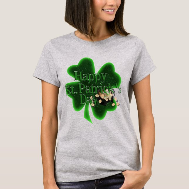 St. Patrick's Day Four Leaf Clover T-Shirt (Front)