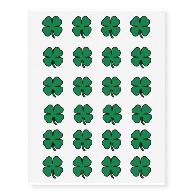 St. Patrick's Day Four Leaf Clover Temporary Tattoos (Front)
