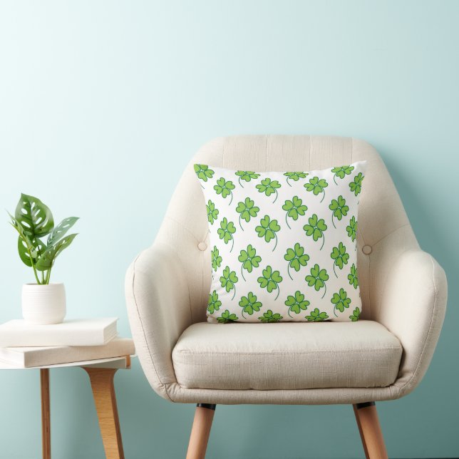 St Patricks Day Four Leaf Clover  Throw Pillow (Chair)